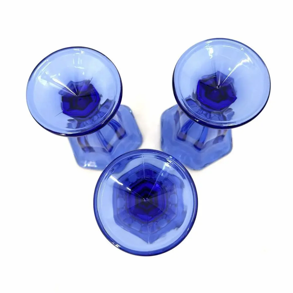 Vintage 70s Set of 3 Cobalt Blue Retro Dessert Ice Cream Sundae Glasses